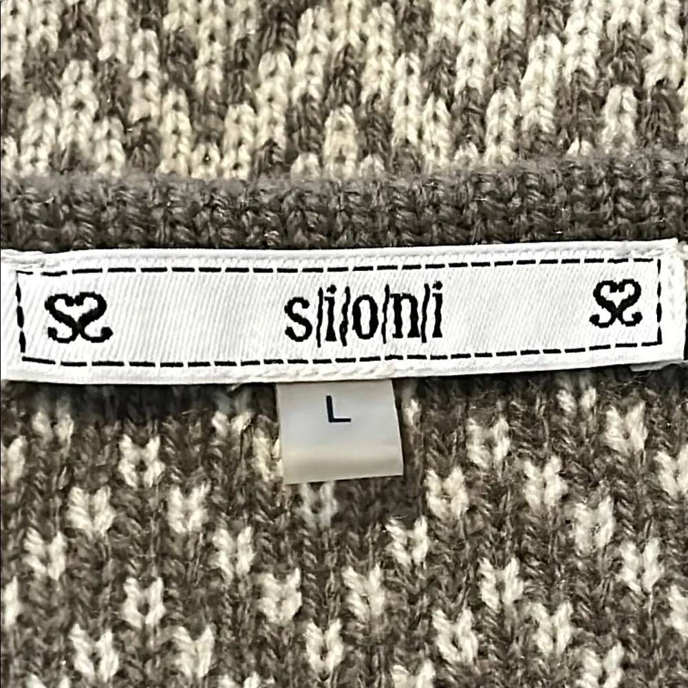 Sioni Chevron Wool Blend Sweater Asymmetric Full Zip Tan Brown Size Large